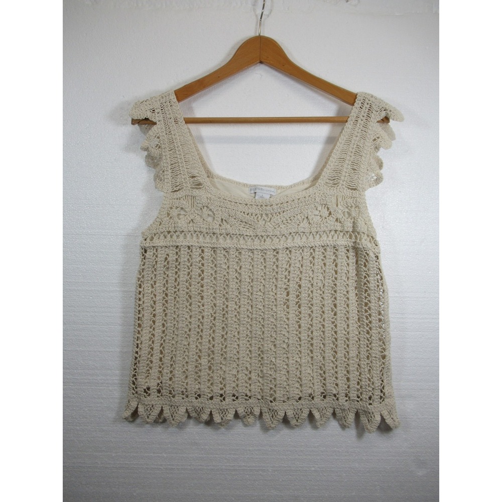 Design History Cropped Crochet Tank Top Women Large Ivory Lined Boho Hippie